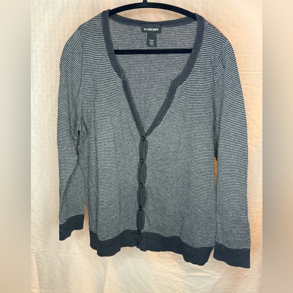 Lane Bryant Sweaters - Lane Bryant Charcoal Striped Knit Cardigan